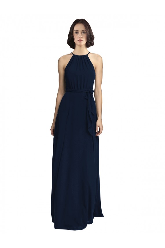 Long Sleeveless Chiffon Dark Navy A-Line Evening Gowns / Bridesmaid Dresses Newcastle