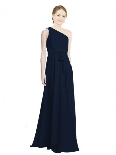 Long Sleeveless Chiffon Dark Navy One Shoulder A-Line Bridesmaid Dress / Evening Dress Newcastle