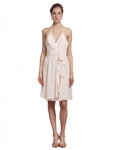 Knee Length Sleeveless Soft Chiffon Cream Pink A-Line Bridesmaid Dress Newcastle