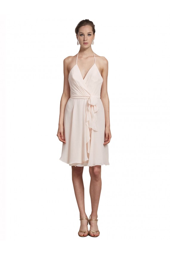 Knee Length Sleeveless Soft Chiffon Cream Pink A-Line Bridesmaid Dress Newcastle