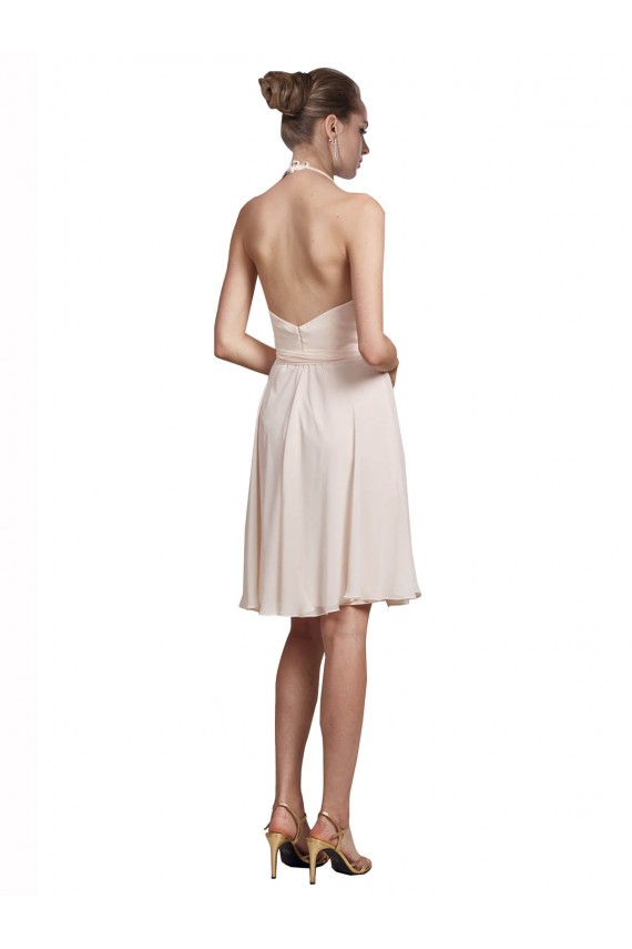 Knee Length Sleeveless Soft Chiffon Cream Pink A-Line Bridesmaid Dress Newcastle