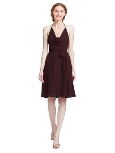 Knee Length Sleeveless Soft Chiffon Burgundy Gold A-Line Bridesmaid Dress Newcastle