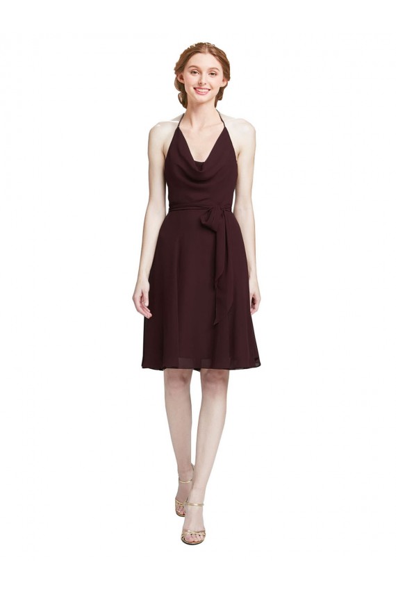 Knee Length Sleeveless Soft Chiffon Burgundy Gold A-Line Bridesmaid Dress Newcastle