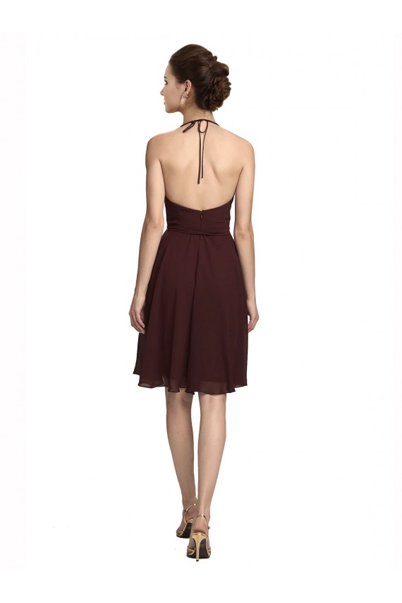 Knee Length Sleeveless Soft Chiffon Burgundy Gold A-Line Bridesmaid Dress Newcastle