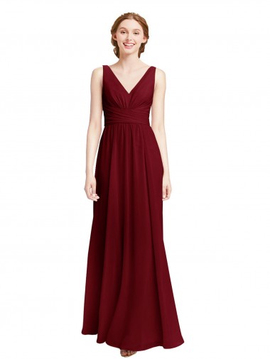 Long Sleeveless Chiffon Burgundy A-Line Bridesmaid Dress / Evening Gowns Newcastle