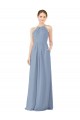 Long Sleeveless Soft Chiffon Dusty Blue Halter Neck Sheath Bridesmaid Dress Newcastle