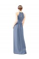 Long Sleeveless Soft Chiffon Dusty Blue Halter Neck Sheath Bridesmaid Dress Newcastle