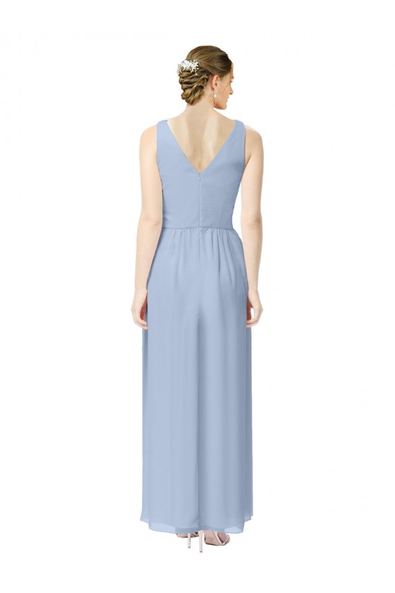 Long Sleeveless Soft Chiffon Periwinkle V-Neck A-Line Bridesmaid Dress Newcastle