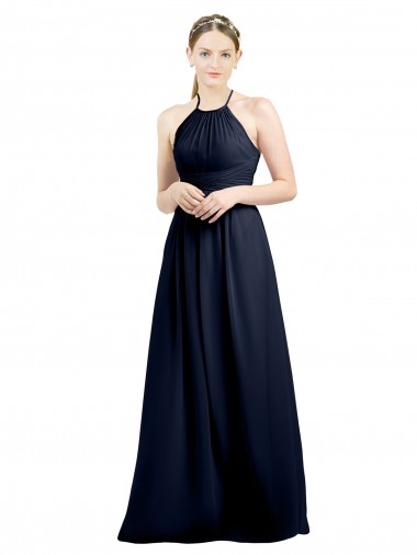 Long Sleeveless Soft Chiffon Dark Navy A-Line Evening Gowns / Bridesmaid Dress Newcastle