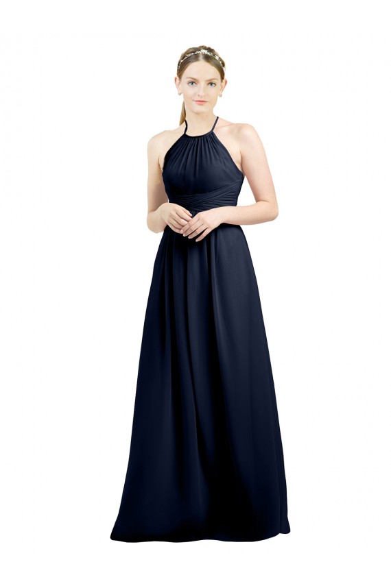 Long Sleeveless Soft Chiffon Dark Navy A-Line Evening Gowns / Bridesmaid Dress Newcastle