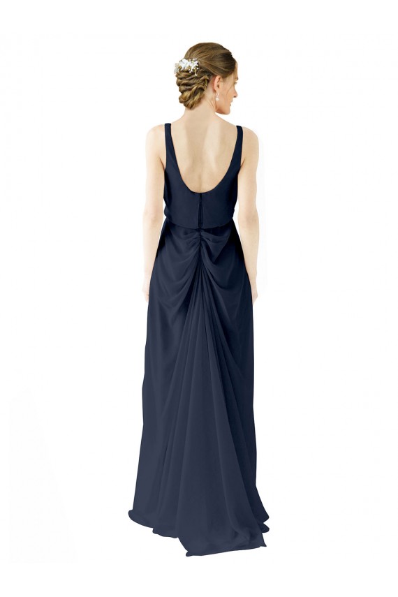 Long Sleeveless Soft Chiffon Dark Navy Scoop Neck A-Line Bridesmaid Dress Newcastle