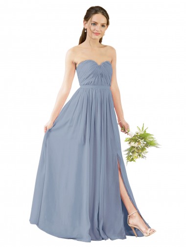 Long Sleeveless Soft Chiffon Dusty Blue A-Line Evening Gowns / Bridesmaid Dress Newcastle