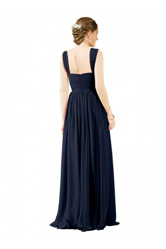 Long Sleeveless Soft Chiffon Dusty Blue Square Neck A-Line Bridesmaid Dress Newcastle