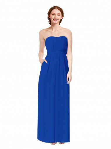 Long Sleeveless Soft Chiffon Royal Blue Sheath Bridesmaid Dress Newcastle