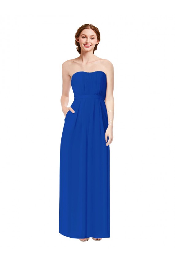 Long Sleeveless Soft Chiffon Royal Blue Sheath Bridesmaid Dress Newcastle
