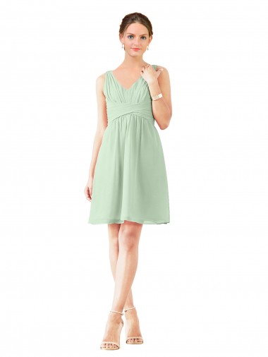 Knee Length Sleeveless Soft Chiffon Sage A-Line Bridesmaid Dress Newcastle
