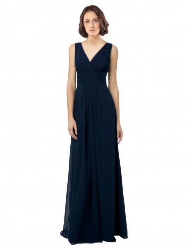 Long Sleeveless Chiffon Dark Navy A-Line Bridal Party Dress Newcastle