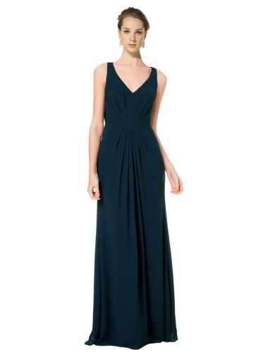 Long Sleeveless Soft Chiffon Midnight Green A-Line Bridesmaid Dress Newcastle