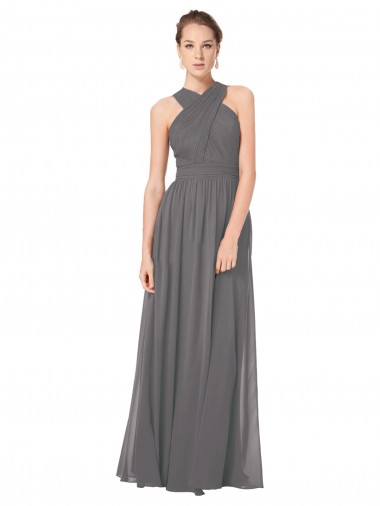 Long Sleeveless Soft Chiffon Stormy Silver A-Line Bridesmaid Dress Newcastle
