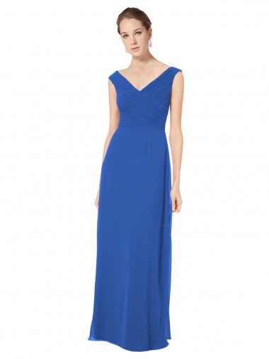 Long Sleeveless Soft Chiffon Royal Blue A-Line Bridesmaid Dresses Newcastle