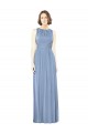 Long Sleeveless Soft Chiffon Dusty Blue Bateau Neck A-Line Bridesmaid Dress Newcastle