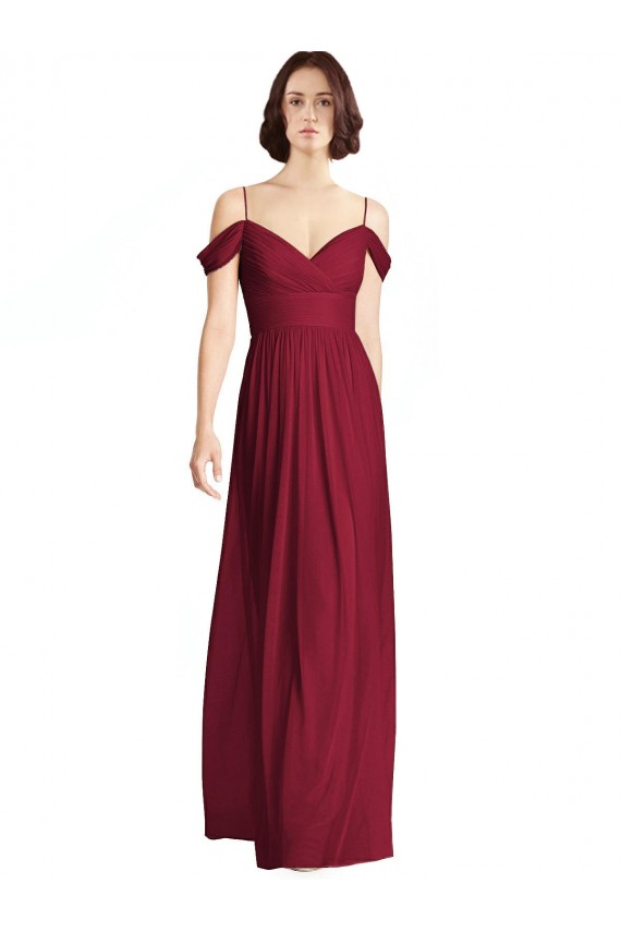Long Sleeveless Soft Chiffon Burgundy Off the Shoulder A-Line Bridesmaid Dresses Newcastle