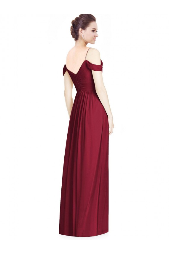 Long Sleeveless Soft Chiffon Burgundy Off the Shoulder A-Line Bridesmaid Dresses Newcastle