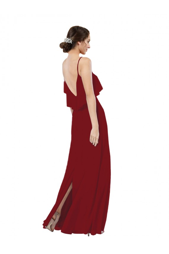Long Sleeveless Soft Chiffon Burgundy Sheath Bridesmaid Dress Newcastle