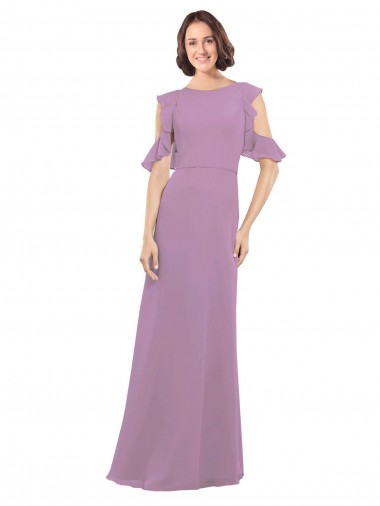 Long Cold Shoulder Soft Chiffon Dark Lavender A-Line Bridesmaid Dresses Newcastle