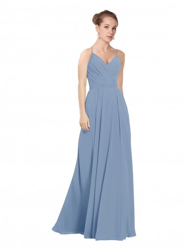 Long Sleeveless Soft Chiffon Dusty Blue A-Line Evening Dress / Bridesmaid Dress Newcastle