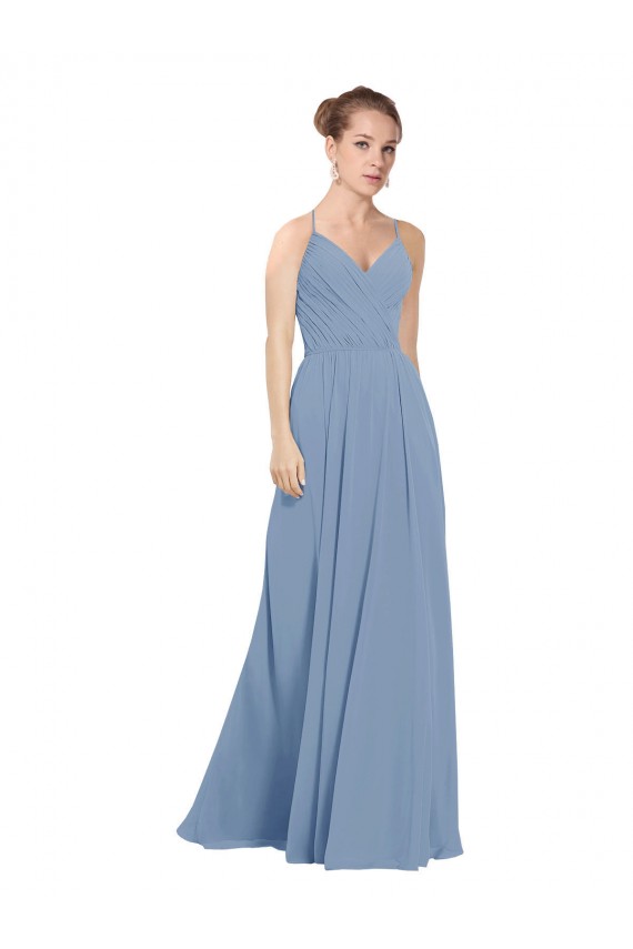 Long Sleeveless Soft Chiffon Dusty Blue A-Line Evening Dress / Bridesmaid Dress Newcastle
