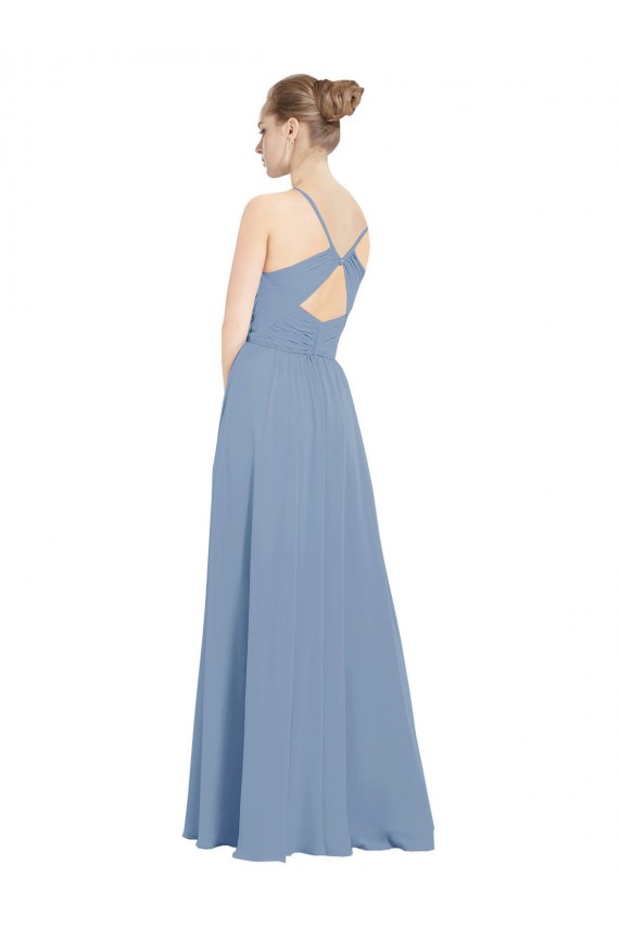 Long Sleeveless Soft Chiffon Dusty Blue A-Line Evening Dress / Bridesmaid Dress Newcastle