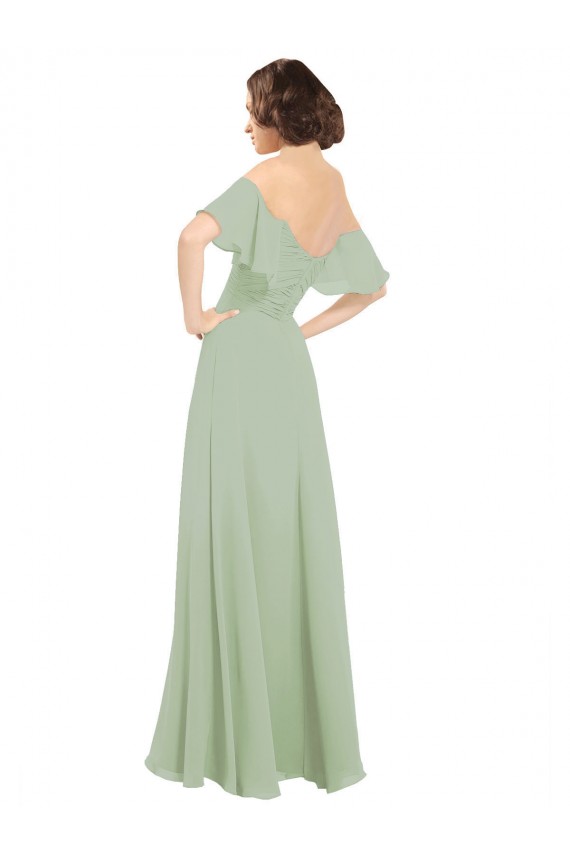 Long Cold Shoulder Soft Chiffon Smoke Green A-Line Bridesmaid Dress Newcastle