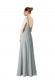 Long Sleeveless Chiffon Silver V-Neck A-Line Bridesmaid Dress / Evening Dress Newcastle