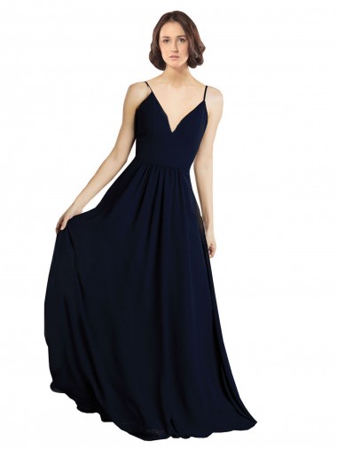 Long Sleeveless Chiffon Dark Navy A-Line Bridesmaid Dress & Gowns Newcastle