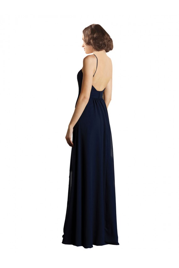 Long Sleeveless Chiffon Dark Navy A-Line Bridesmaid Dress & Gowns Newcastle