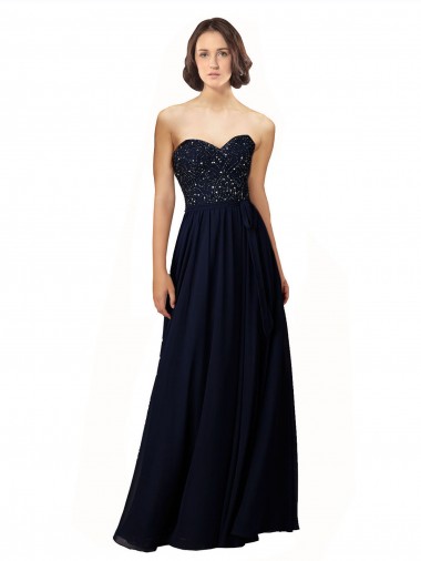Long Sleeveless Soft Chiffon Dark Navy Sheath Bridesmaid Dress / Formal Dress Newcastle
