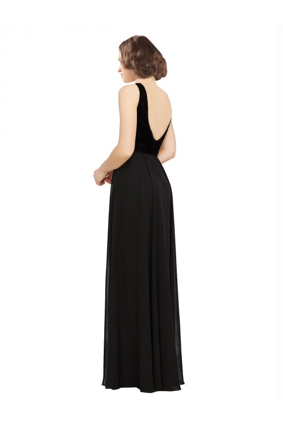 Long Sleeveless Soft Chiffon & Velvet Black A-Line Prom Dress / Bridesmaid Dress Newcastle