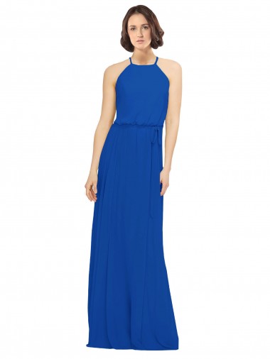 Long Sleeveless Soft Chiffon Royal Blue A-Line Bridal Party Dress Newcastle