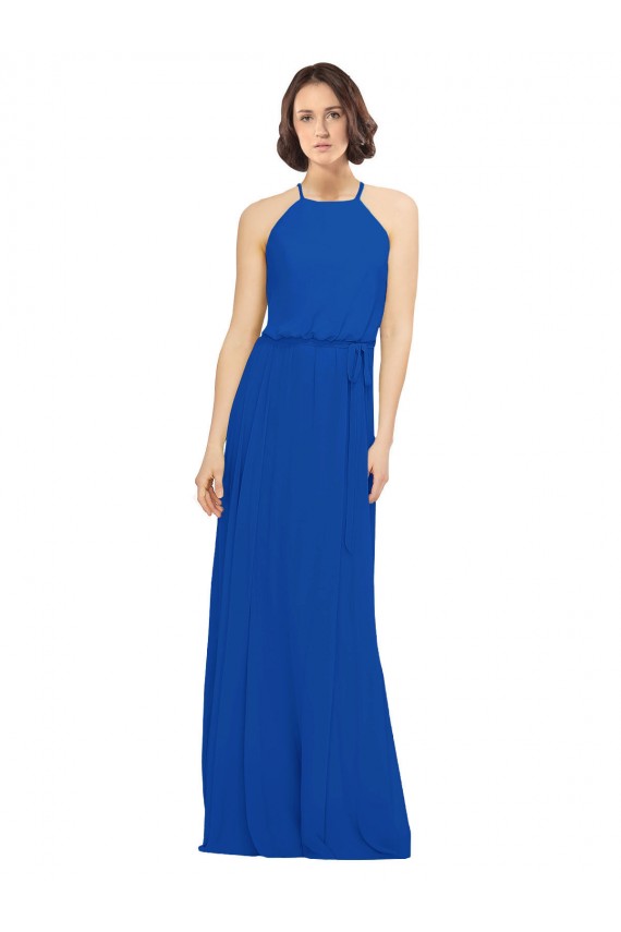 Long Sleeveless Soft Chiffon Royal Blue A-Line Bridal Party Dress Newcastle