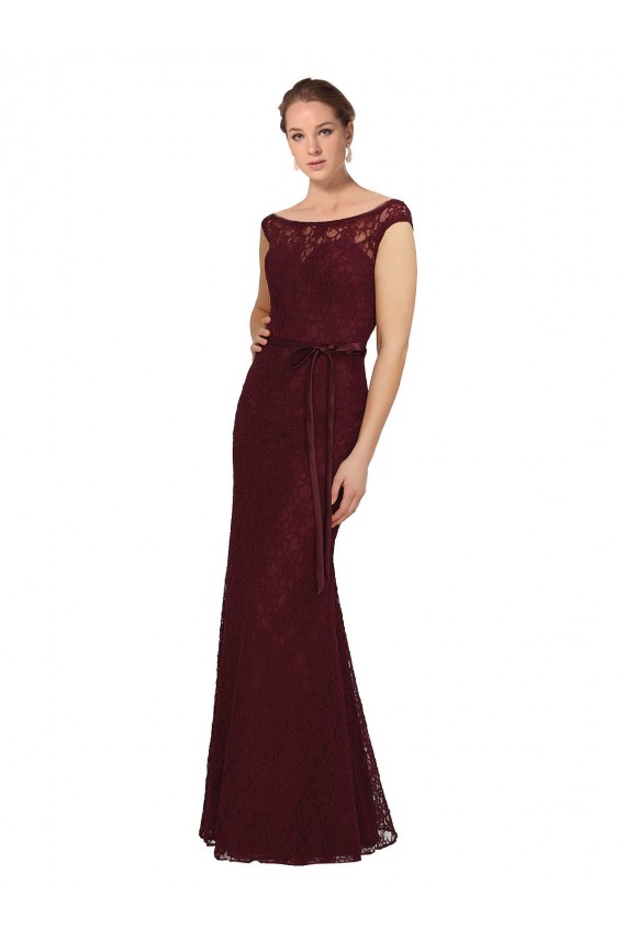 Long Cap Sleeves Soft Chiffon Burgundy Gold Sheath Bridesmaid Dress Newcastle