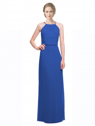 Long Sleeveless Soft Chiffon Blue A-Line Bridesmaid Dress Newcastle