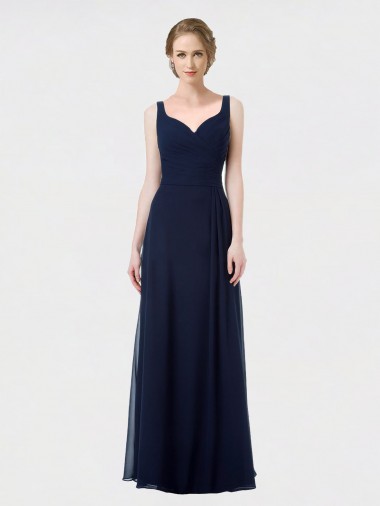 Long Sleeveless Lxue Chiffon Dark Navy Sweetheart A-Line Bridesmaid Dress Newcastle