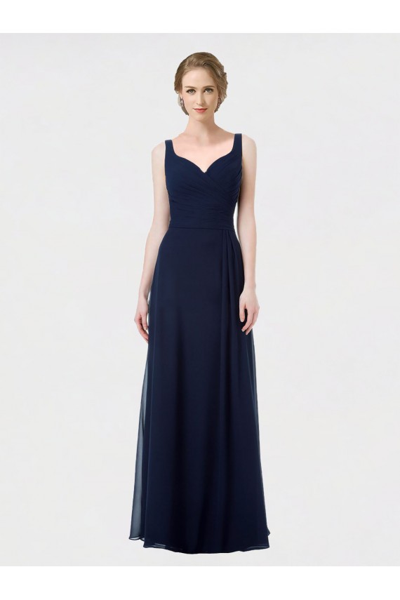 Long Sleeveless Lxue Chiffon Dark Navy Sweetheart A-Line Bridesmaid Dress Newcastle