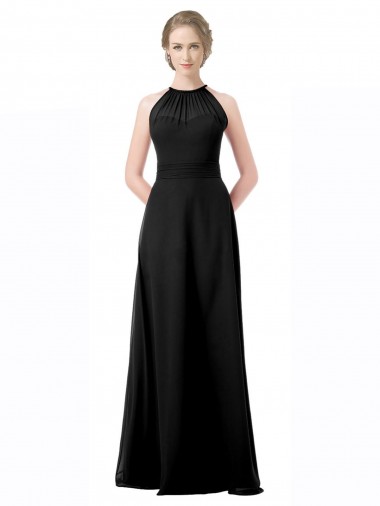 Long Sleeveless Chiffon Black Halter Neck A-Line Formal Dress / Bridesmaid Dress Newcastle