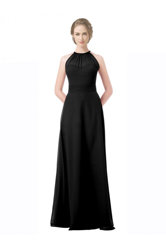 Long Sleeveless Chiffon Black Halter Neck A-Line Formal Dress / Bridesmaid Dress Newcastle