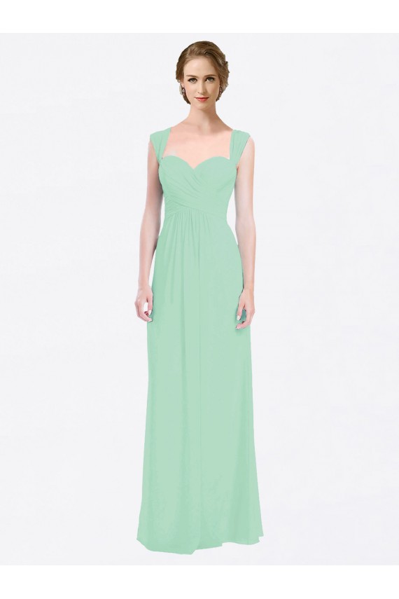 Long Cap Sleeves Soft Chiffon Mint Green A-Line Bridesmaid Dress Newcastle