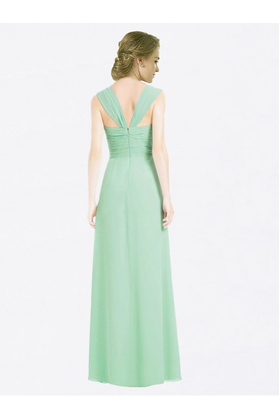 Long Cap Sleeves Soft Chiffon Mint Green A-Line Bridesmaid Dress Newcastle