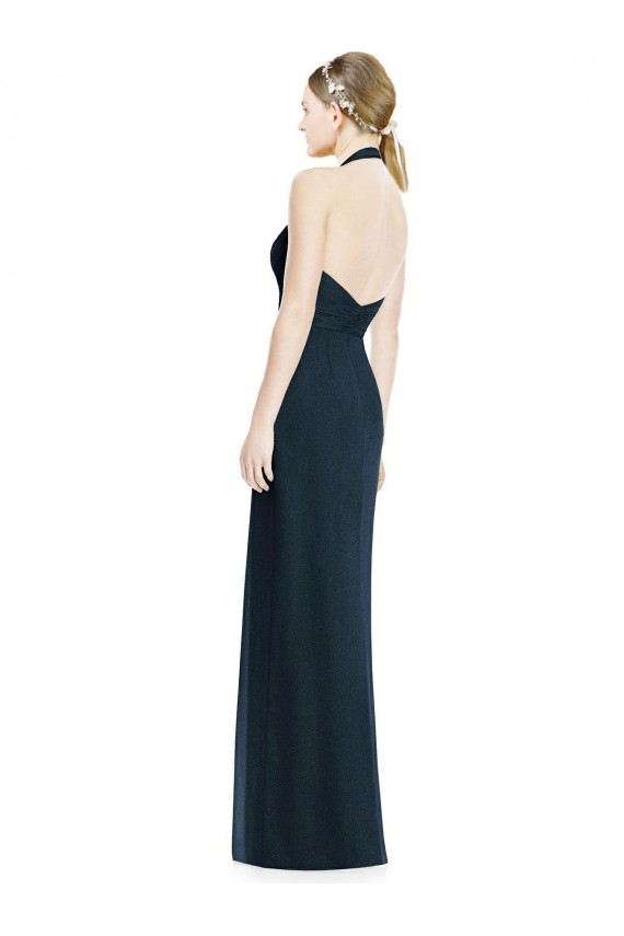 Long Sleeveless Soft Chiffon Dark Navy Halter Neck A-Line Formal Dress / Bridesmaid Dress Newcastle
