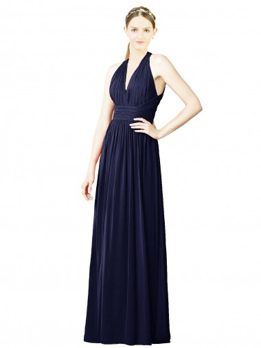Long Sleeveless Chiffon Dark Navy A-Line Bridesmaid Dresses Newcastle